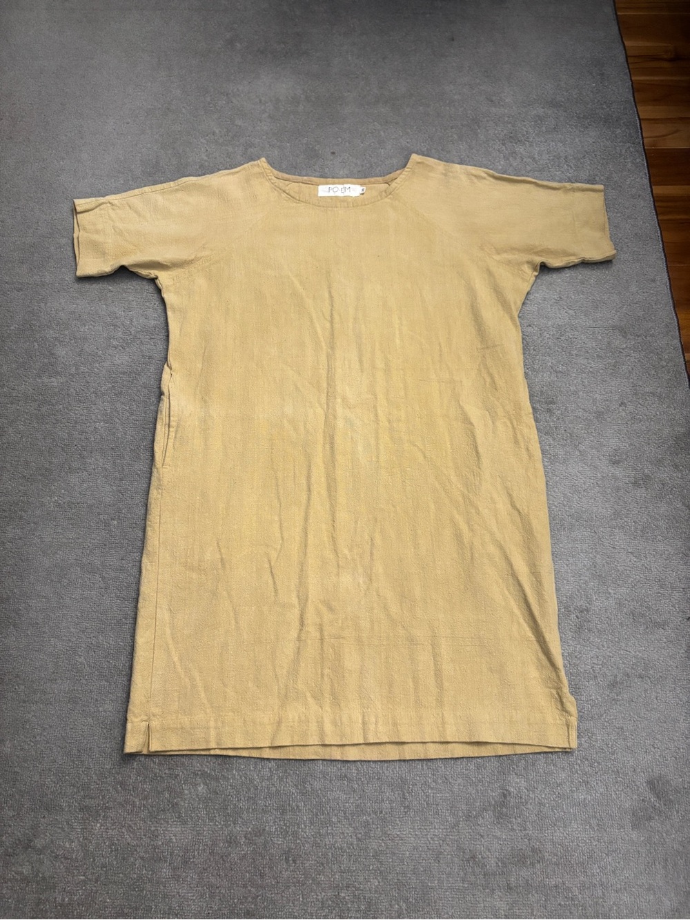 PO-EM Handwoven Short Sleeve Flax Cotton Natural Dyed T Shirt Dress